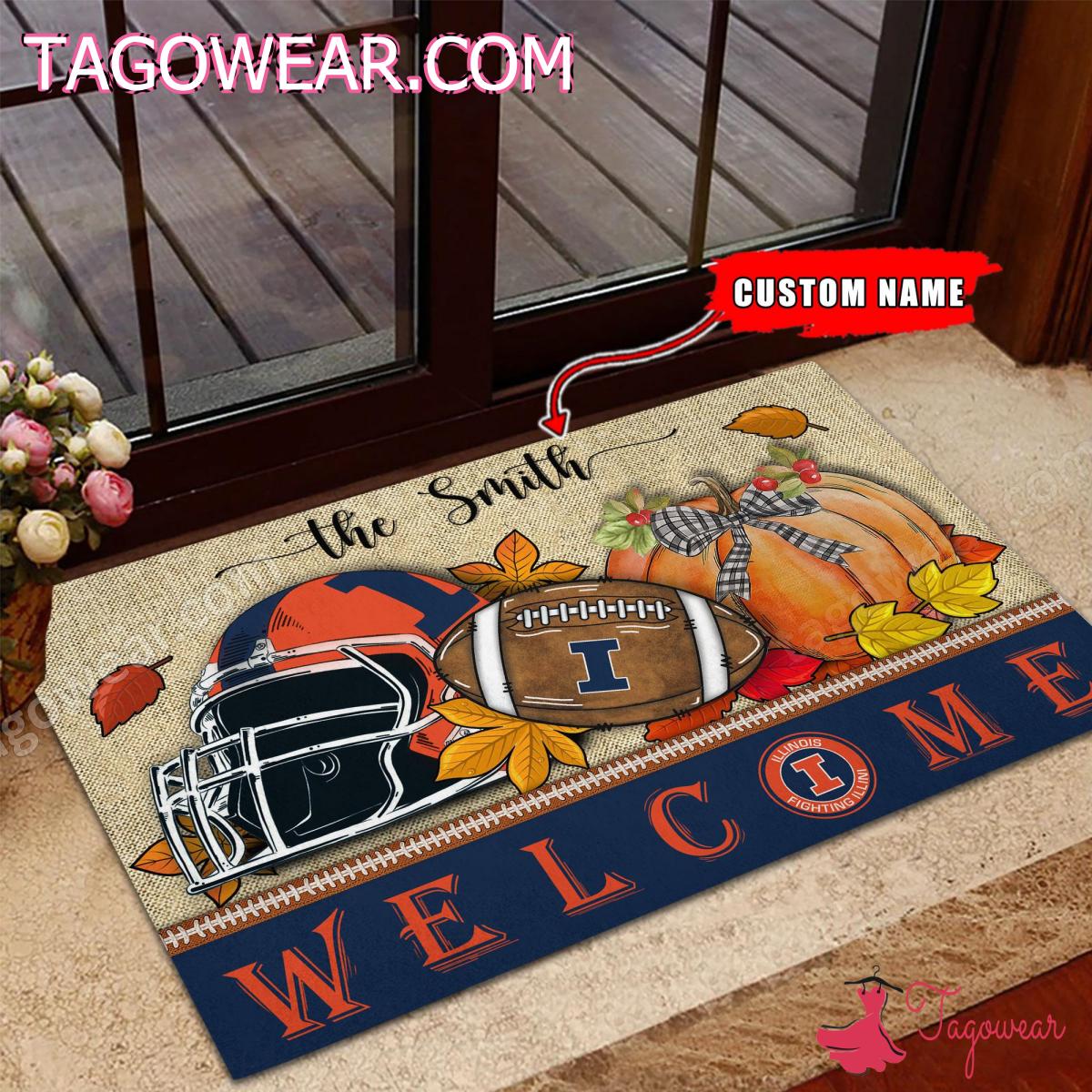 Illinois Fighting Illini Fall Welcome Personalized Doormat