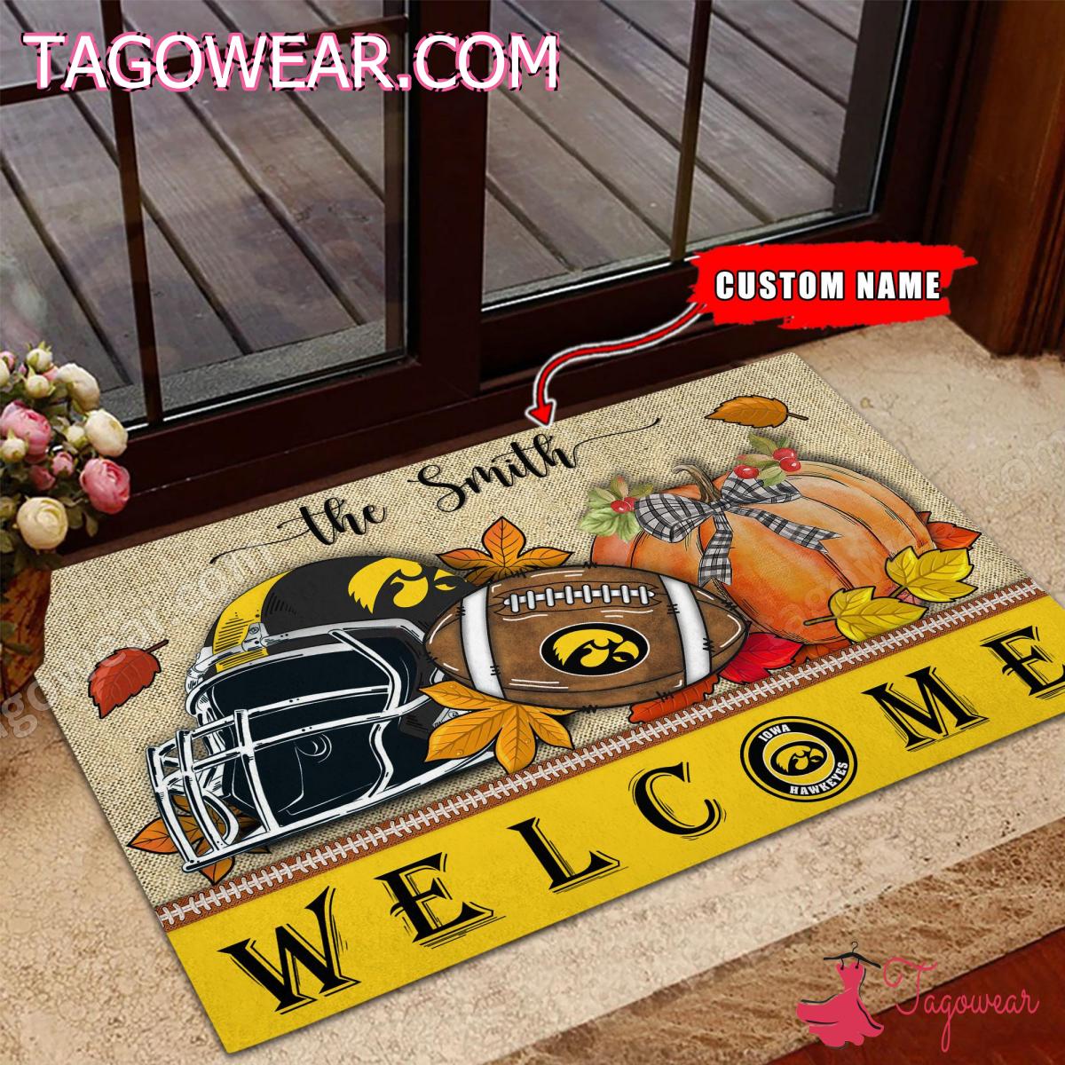 Iowa Hawkeyes Fall Welcome Personalized Doormat