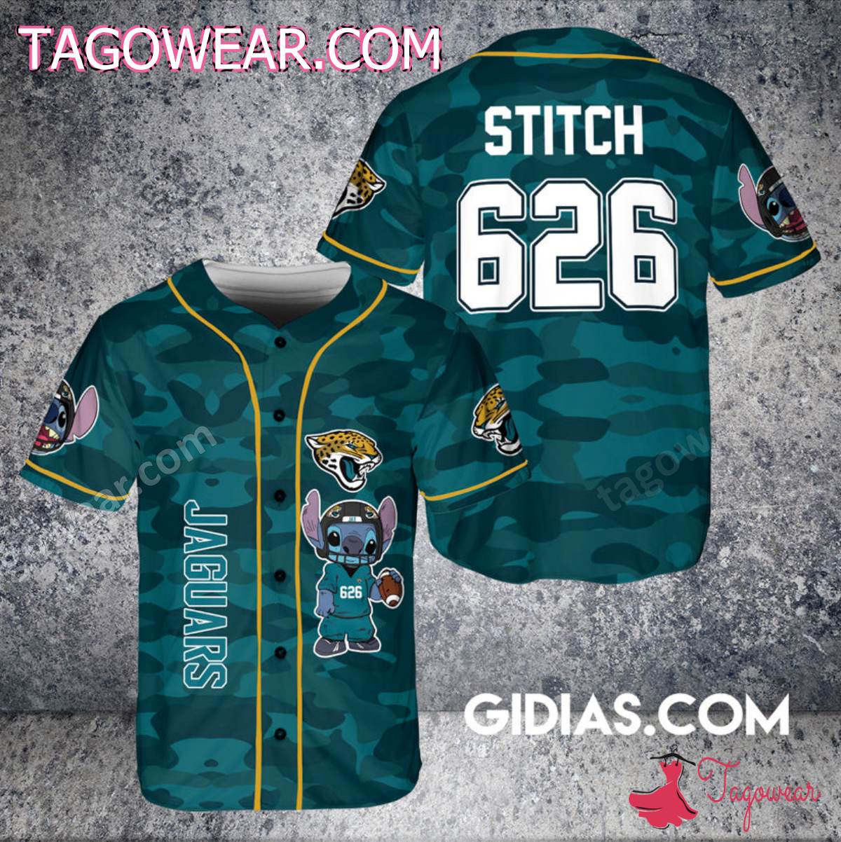 Jacksonville Jaguars Stitch Camouflage Personalized Baseball Jersey