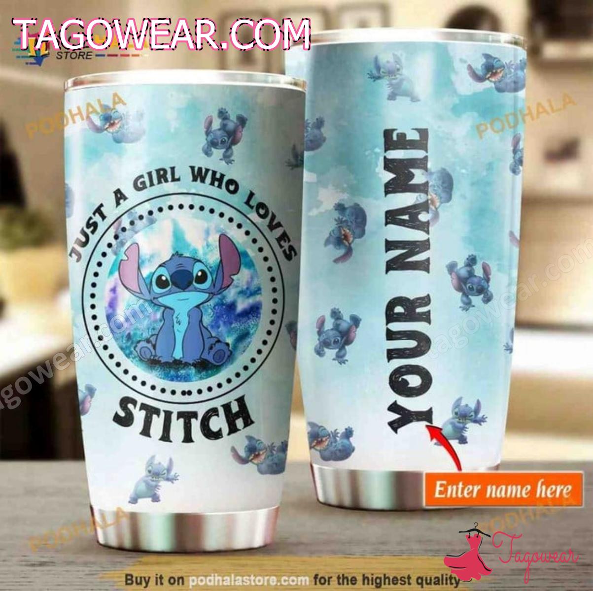 Just A Girl Who Loves Stitch Blue Personalized Name Tumbler