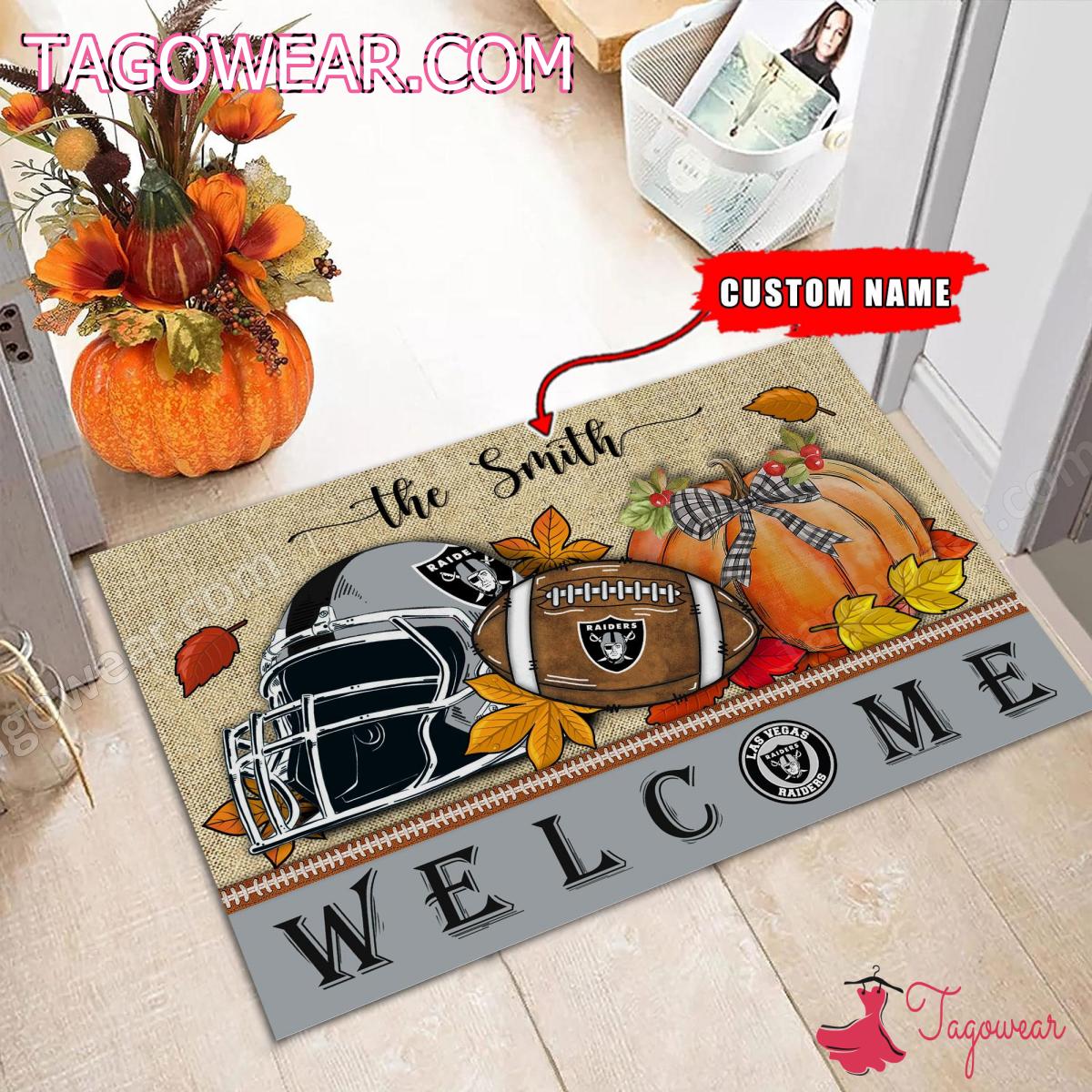 Las Vegas Raiders Fall Welcome Personalized Doormat a
