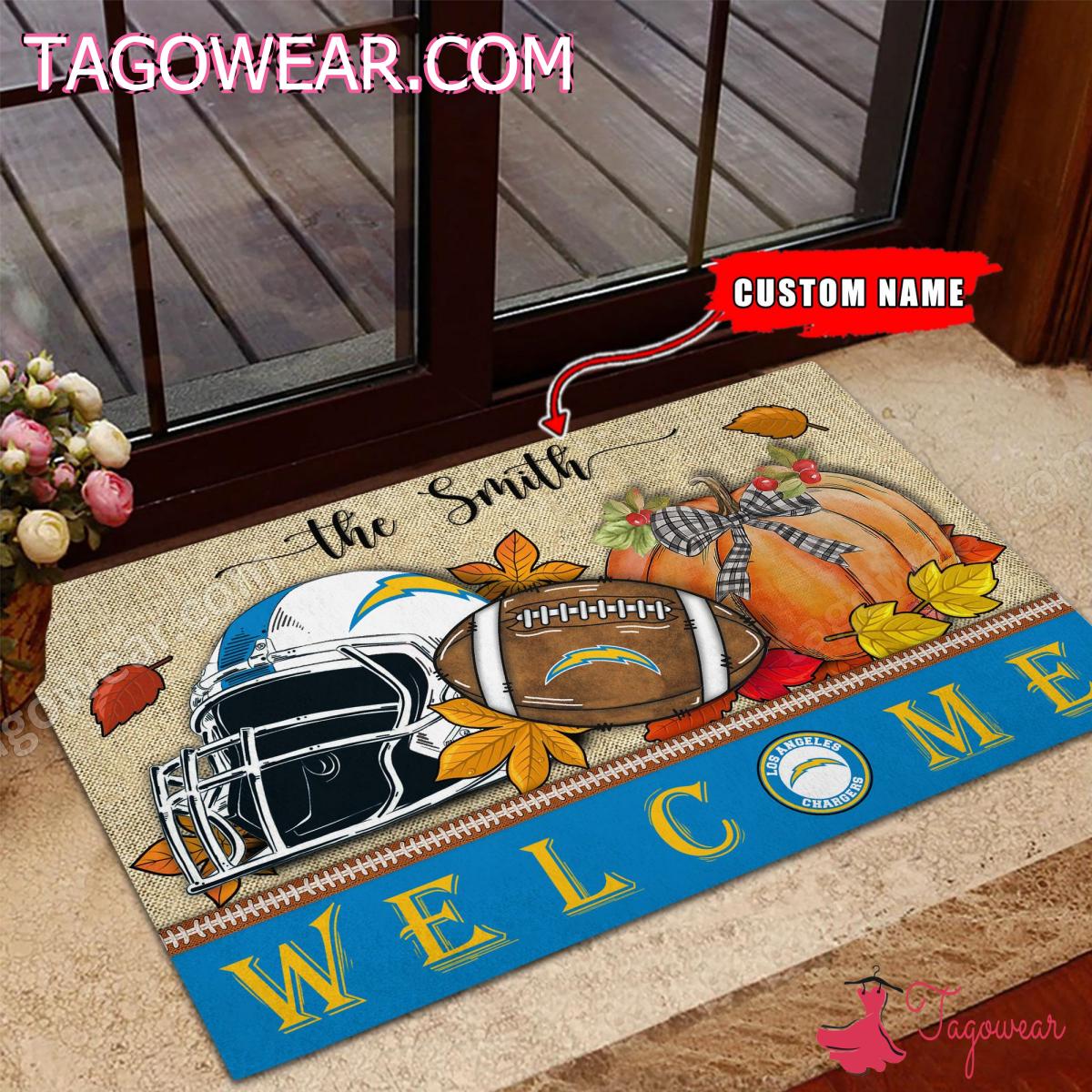 Los Angeles Chargers Fall Welcome Personalized Doormat