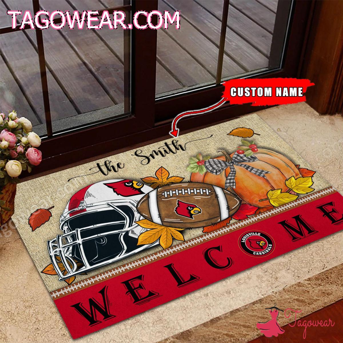 Louisville Cardinals Fall Welcome Personalized Doormat