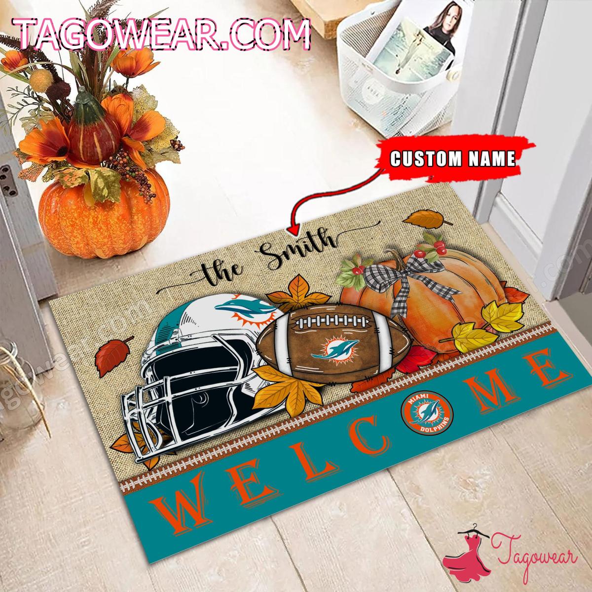 Miami Dolphins Fall Welcome Personalized Doormat a