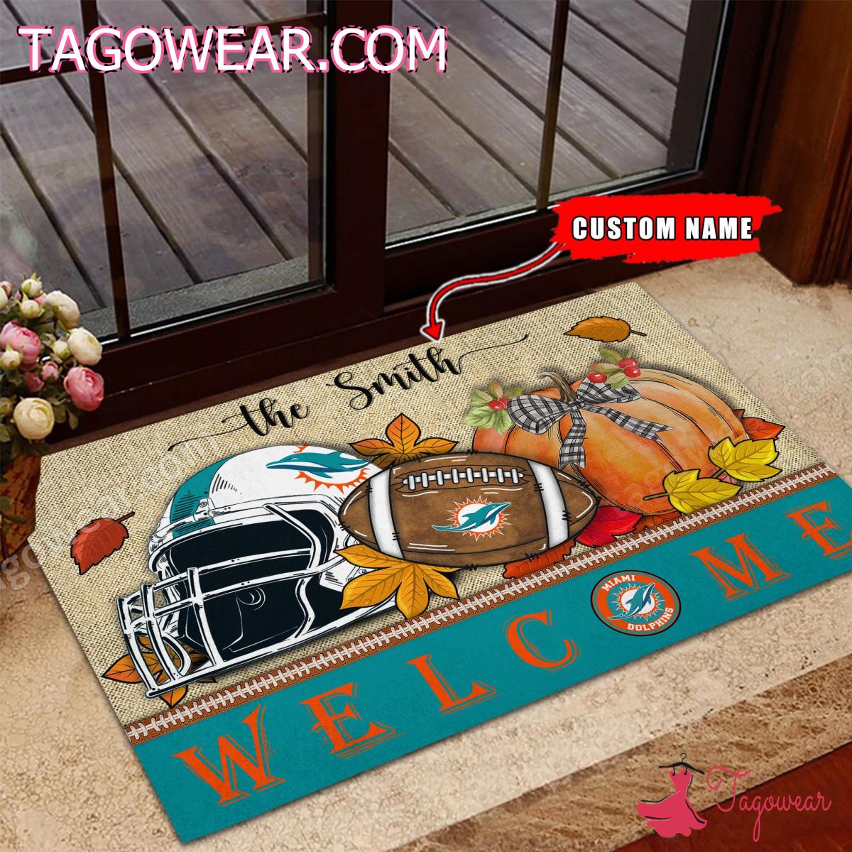 Miami Dolphins Fall Welcome Personalized Doormat