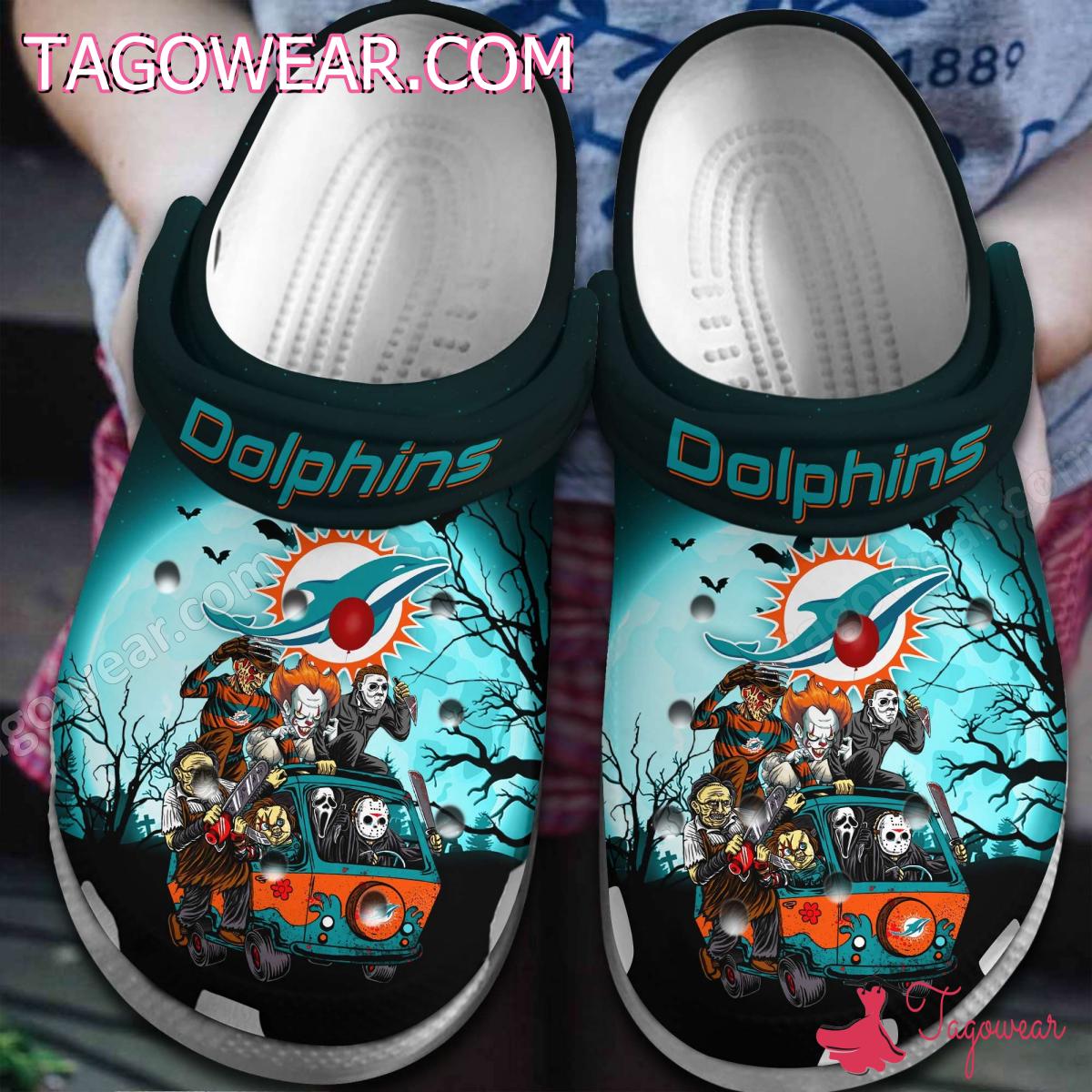 Miami Dolphins Horror Characters On Car Halloween Crocs Clogs