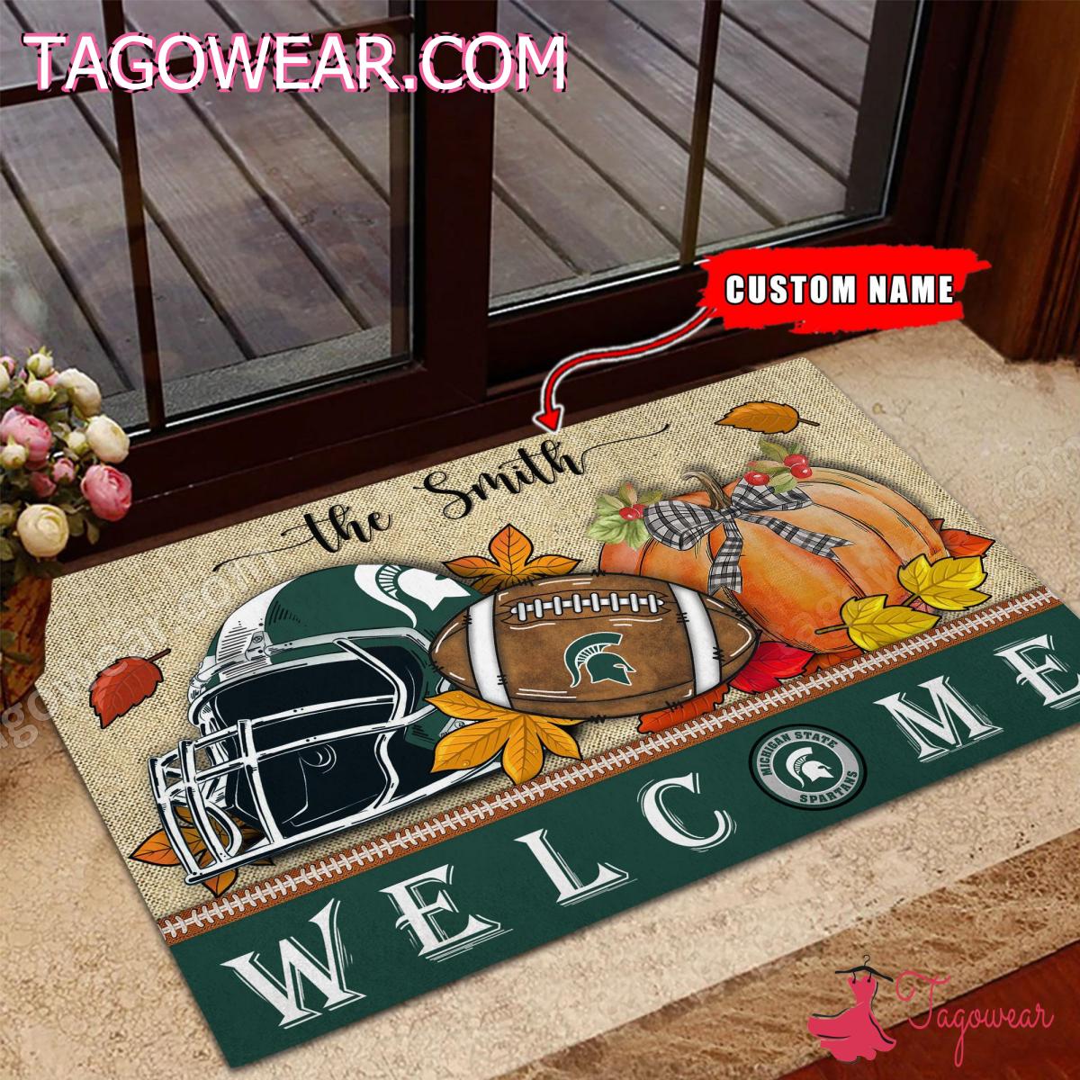 Michigan State Spartans Fall Welcome Personalized Doormat