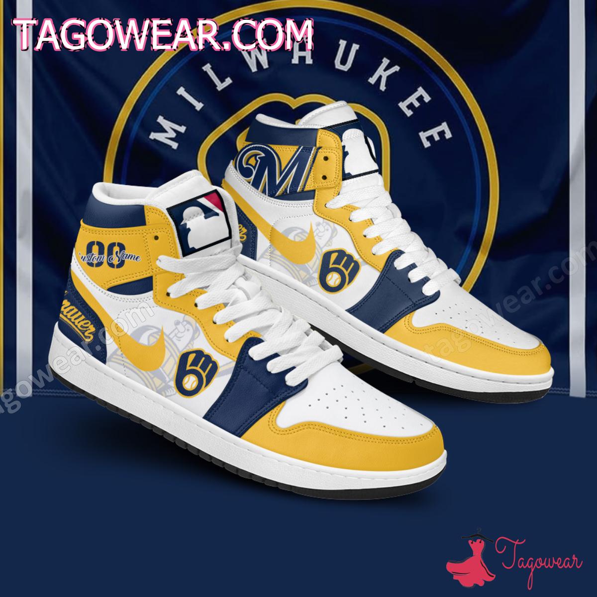 Mlb Milwaukee Brewers Personalized Air Jordan High Top Shoes a
