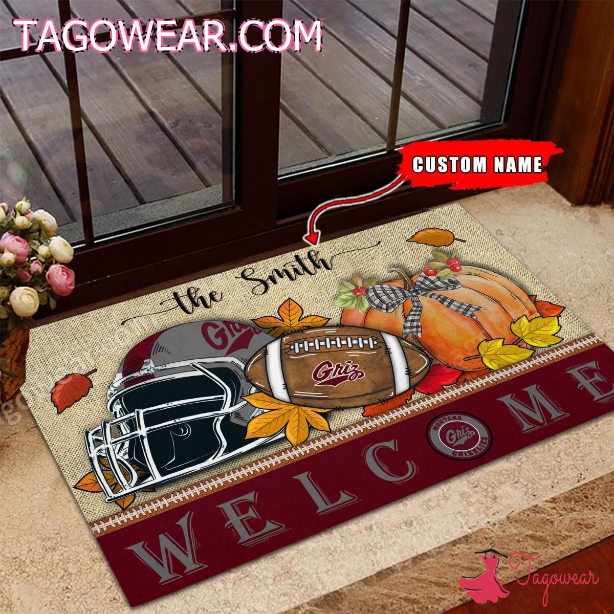 Montana Grizzlies Fall Welcome Personalized Doormat
