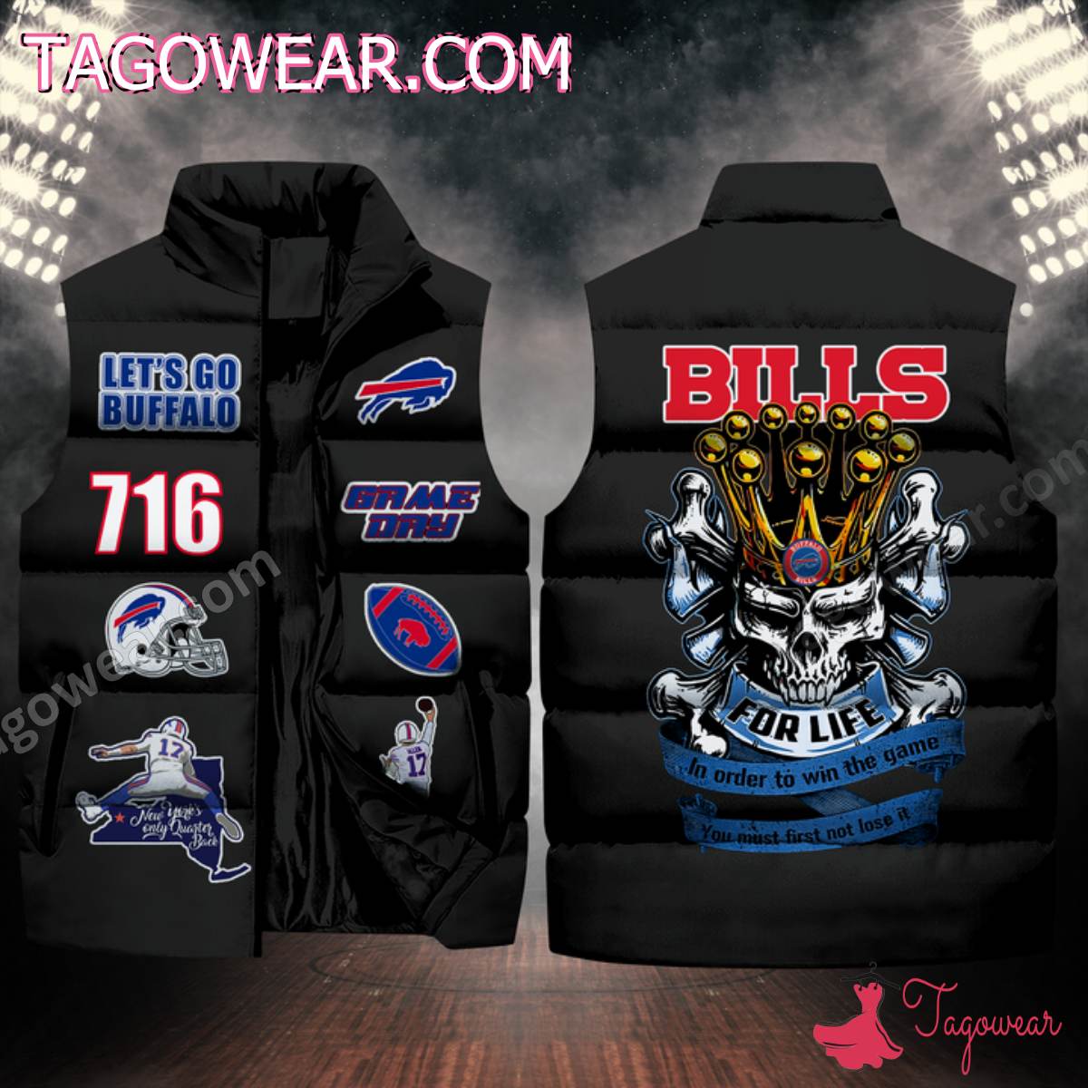 NFL Buffalo Bills Skull For Life In Order To Win The Game Puffer Sleeveless Jacket
