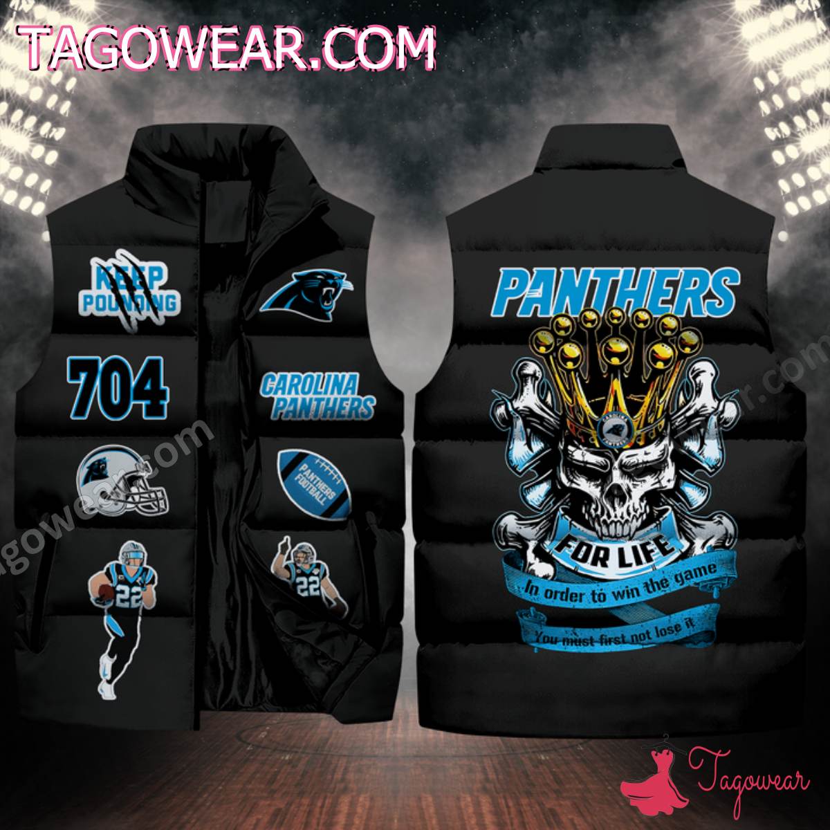 NFL Carolina Panthers Skull For Life In Order To Win The Game Puffer Sleeveless Jacket