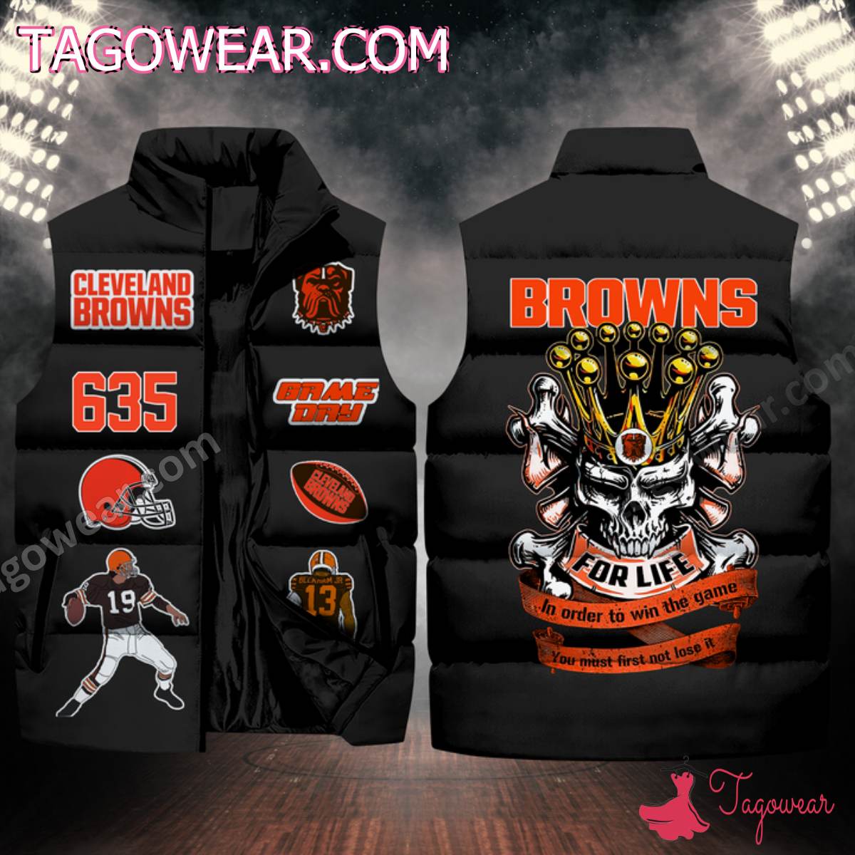 NFL Cleveland Browns Skull For Life In Order To Win The Game Puffer Sleeveless Jacket