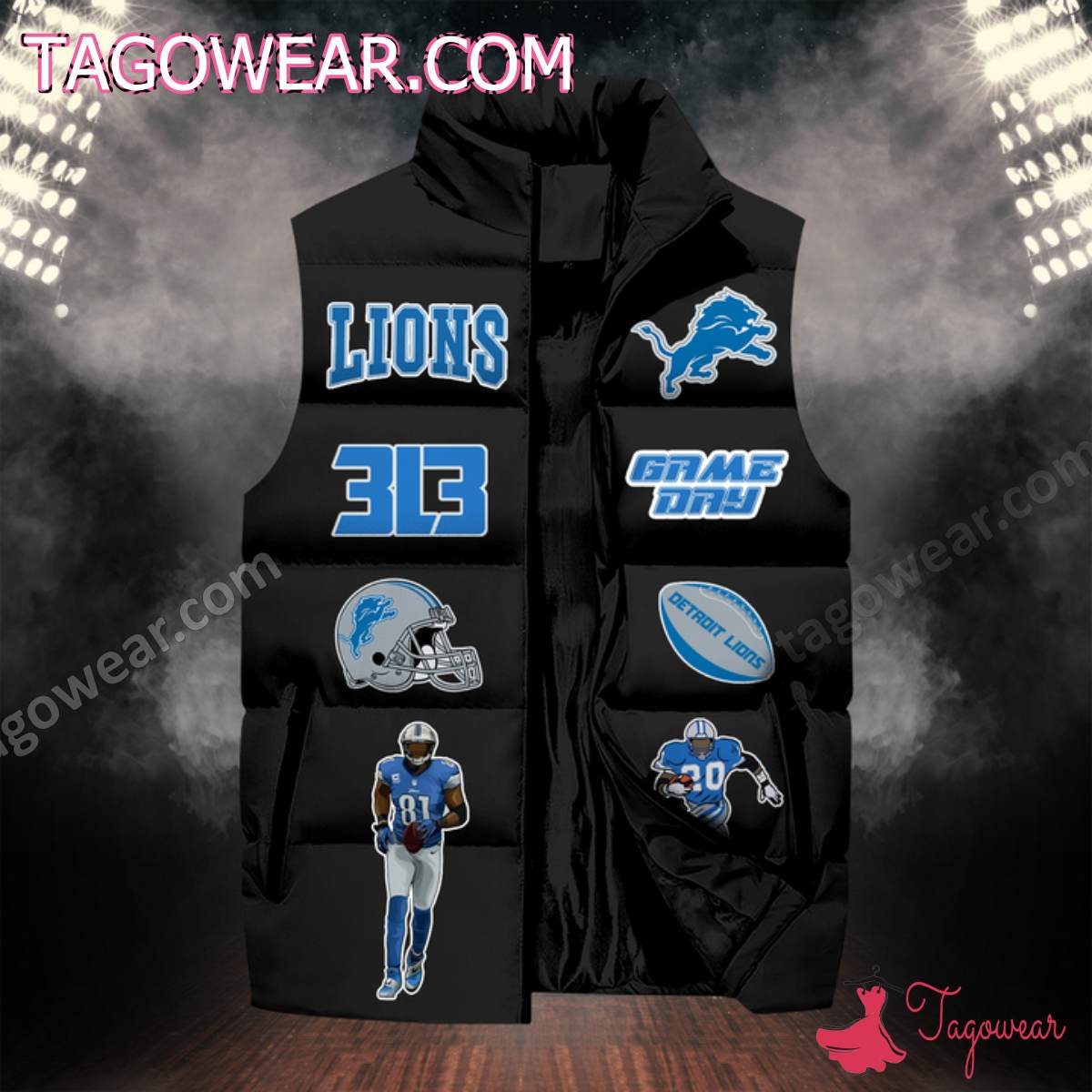 NFL Detroit Lions Skull For Life In Order To Win The Game Puffer Sleeveless Jacket a