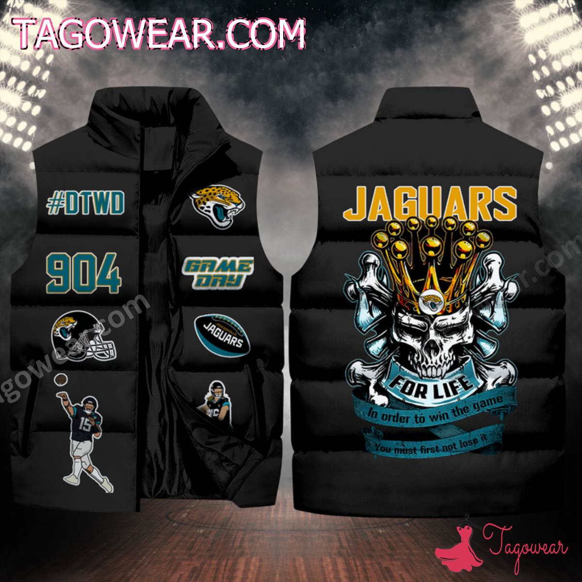 NFL Jacksonville Jaguars Skull For Life In Order To Win The Game Puffer Sleeveless Jacket