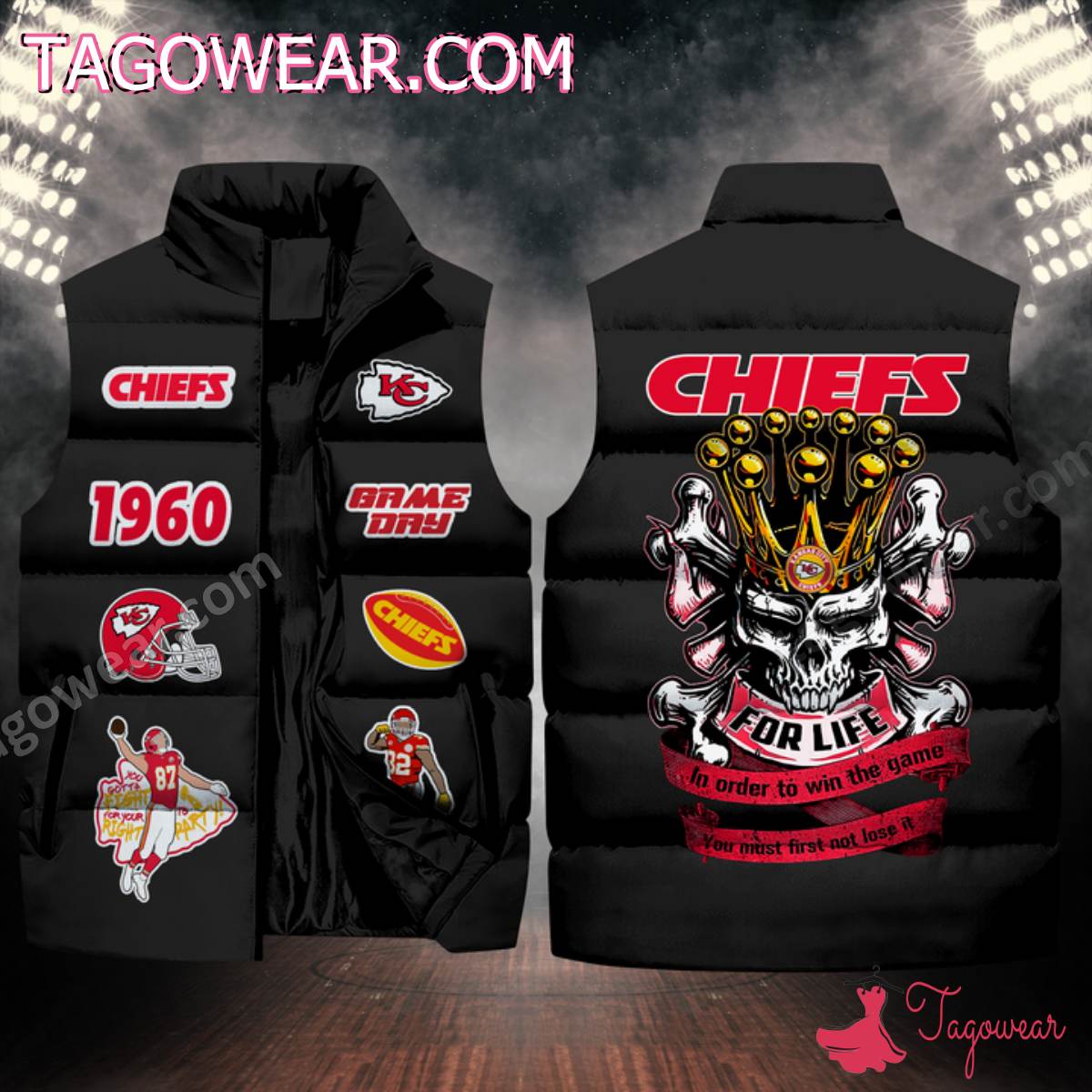 NFL Kansas City Chiefs Skull For Life In Order To Win The Game Puffer Sleeveless Jacket