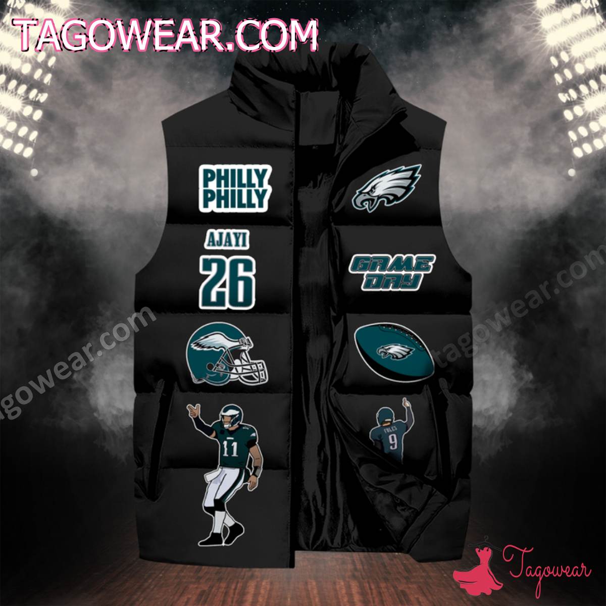 NFL Philadelphia Eagles Skull For Life In Order To Win The Game Puffer Sleeveless Jacket a