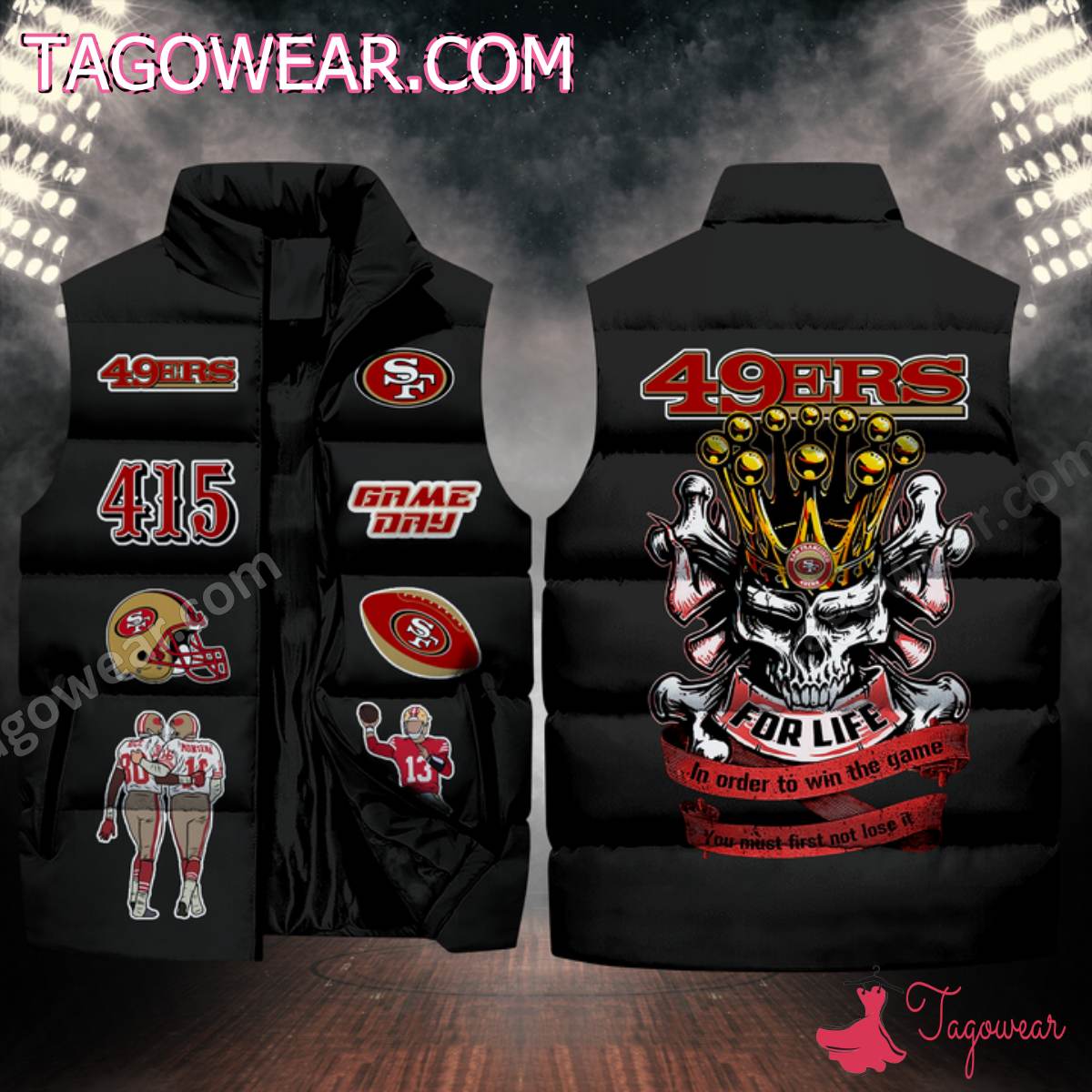 NFL San Francisco 49ers Skull For Life In Order To Win The Game Puffer Sleeveless Jacket