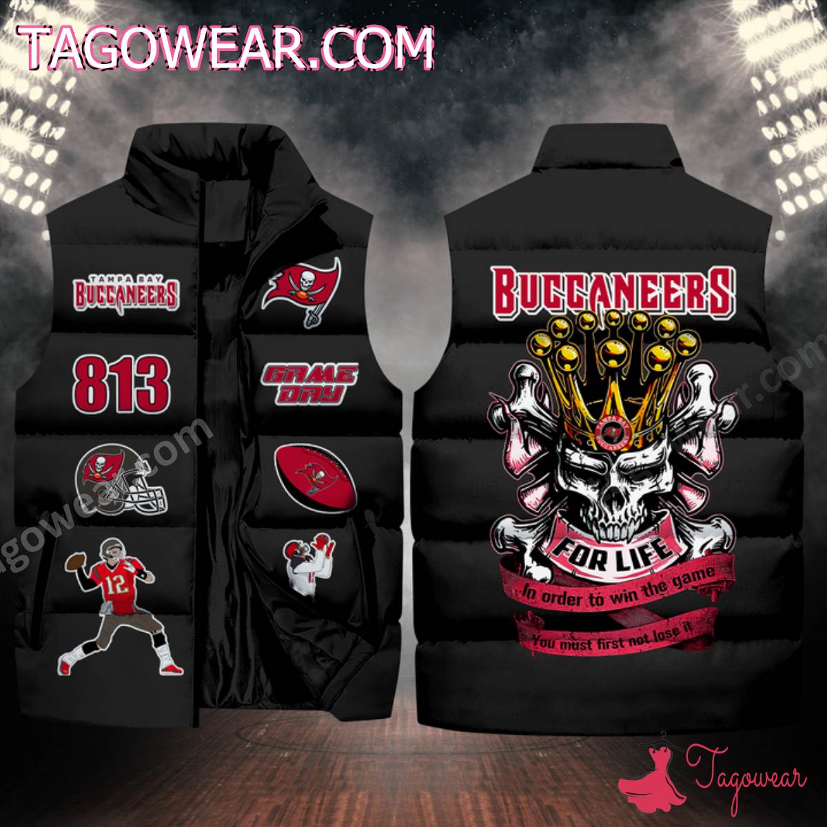 NFL Tampa Bay Buccaneers Skull For Life In Order To Win The Game Puffer Sleeveless Jacket