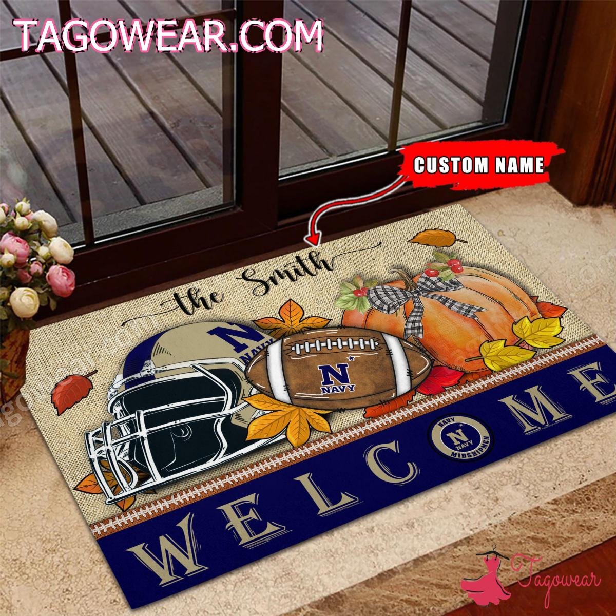 Navy Midshipmen Fall Welcome Personalized Doormat
