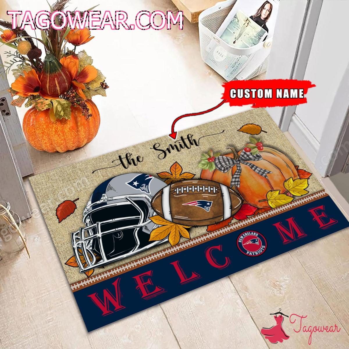 New England Patriots Fall Welcome Personalized Doormat a