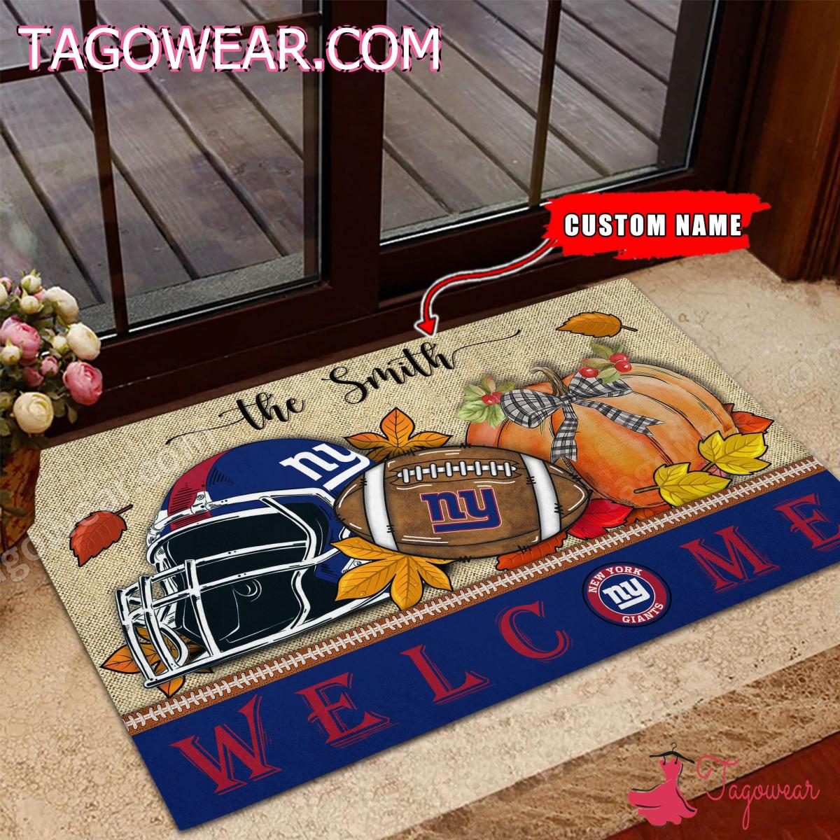 New York Giants Fall Welcome Personalized Doormat
