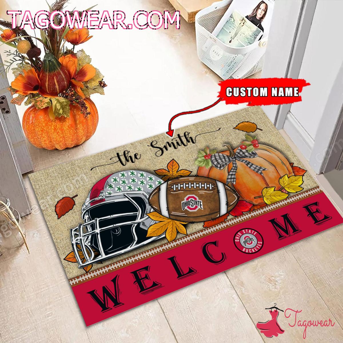 Ohio State Buckeyes Fall Welcome Personalized Doormat b