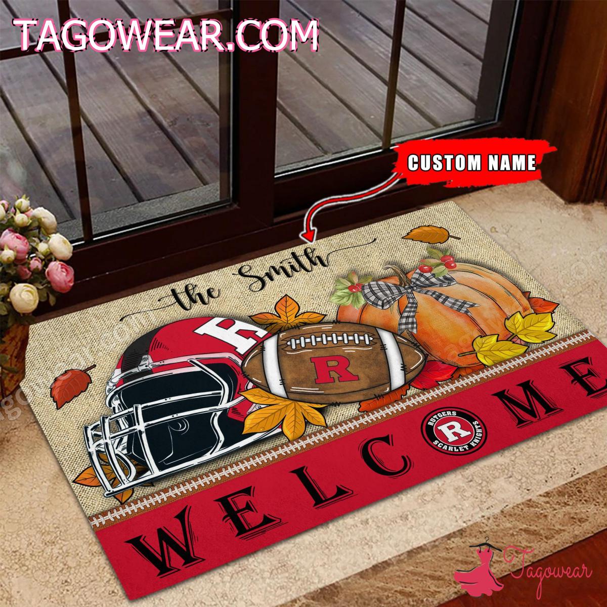 Rutgers Scarlet Knights Fall Welcome Personalized Doormat