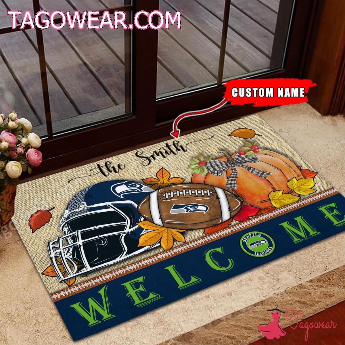 Seattle Seahawks Fall Welcome Personalized Doormat