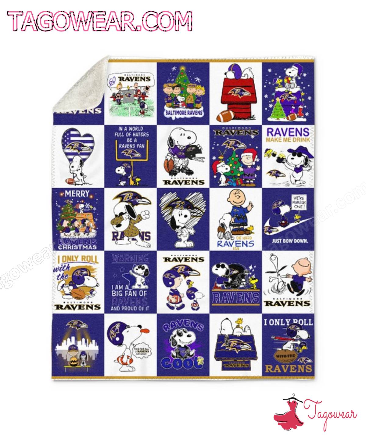 Snoopy Love Baltimore Ravens Football Blanket a