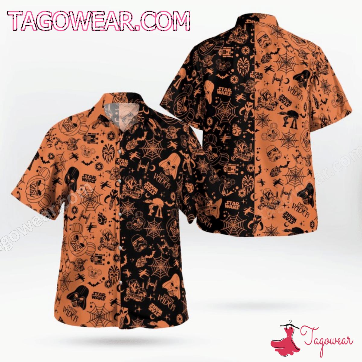 Star Wars Halloween Pattern Black Orange Hawaiian Shirt
