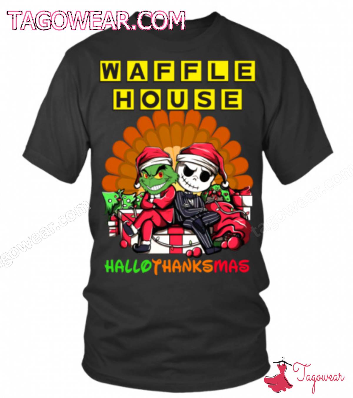 Waffle House Jack Skellington And Grinch Hallothanksmas Shirt
