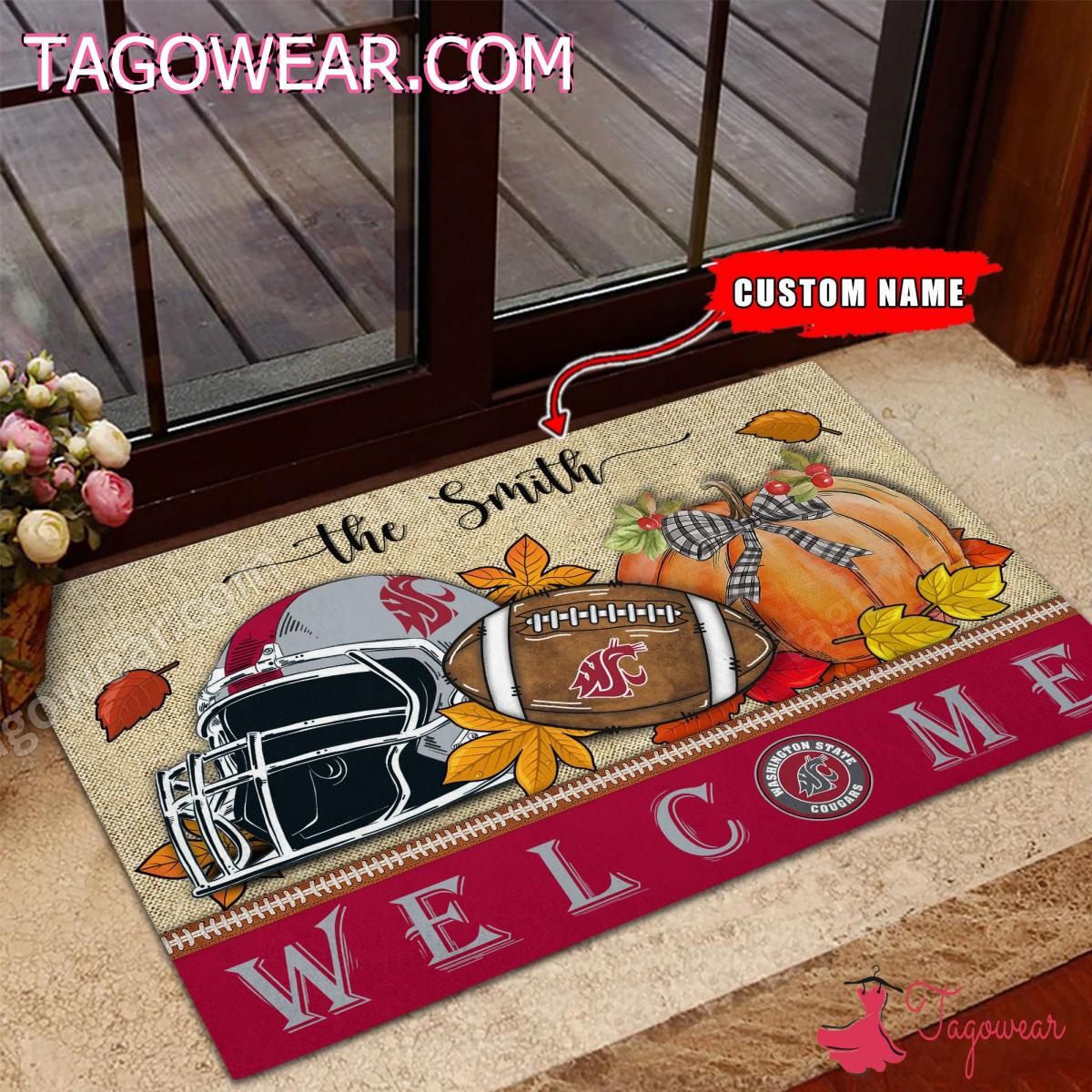 Washington State Cougars Fall Welcome Custom Doormat