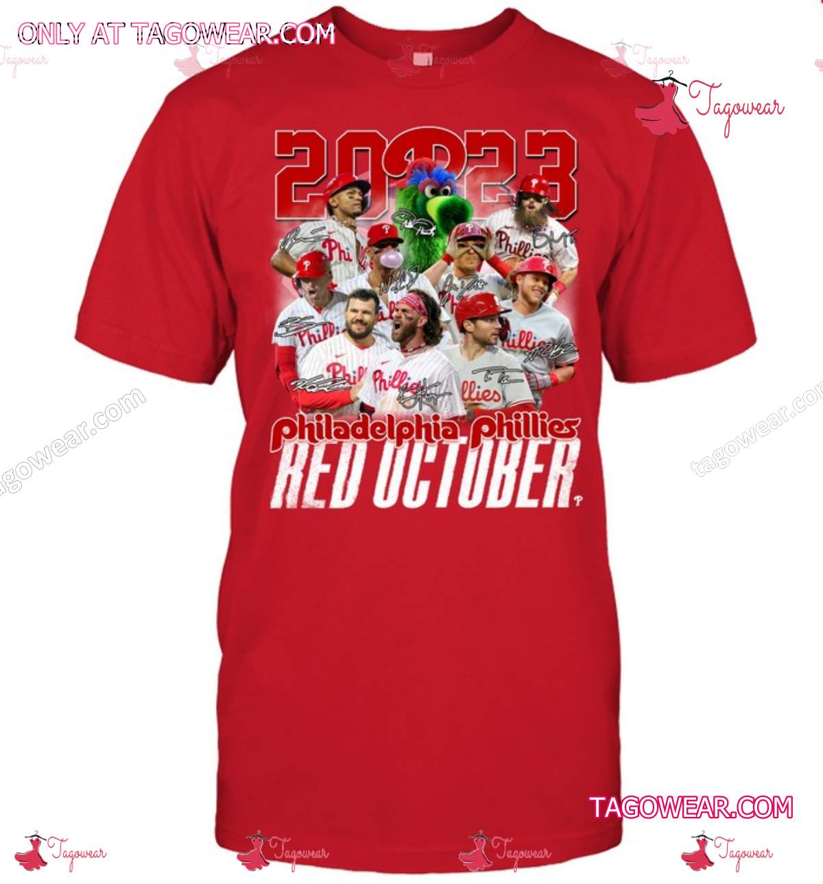 2023 Philadelphia Phillies Red October Signatures Shirt a
