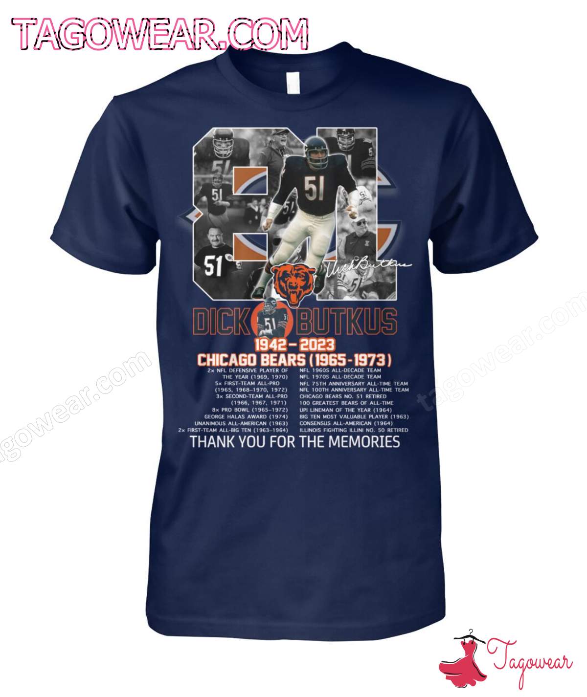 81 Years Dick Butkus 1942-2023 Chicago Bears 1965-1973 Thank You For The Memories Shirt a