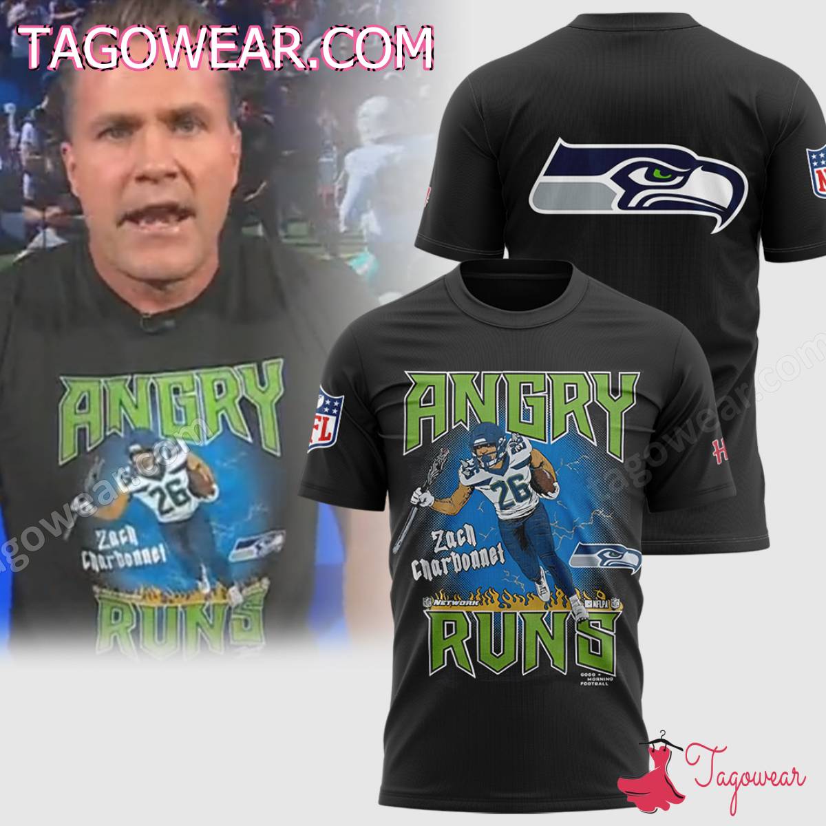 Angry Runs Seattle Seahawks Zach Charbonnet Shirt