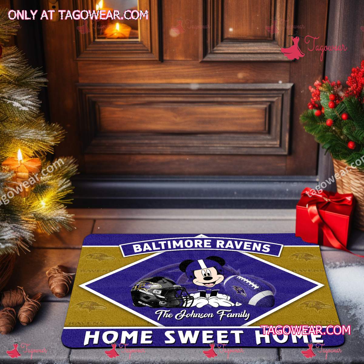 Baltimore Ravens Mickey Home Sweet Home Personalized Doormat
