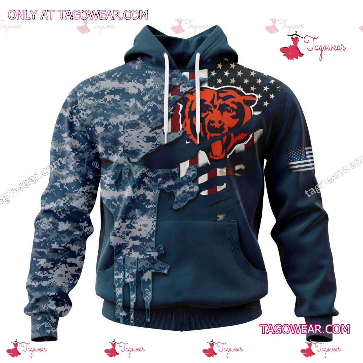Chicago Bears NFL America's Navy Camo Skull Personalized Apparels