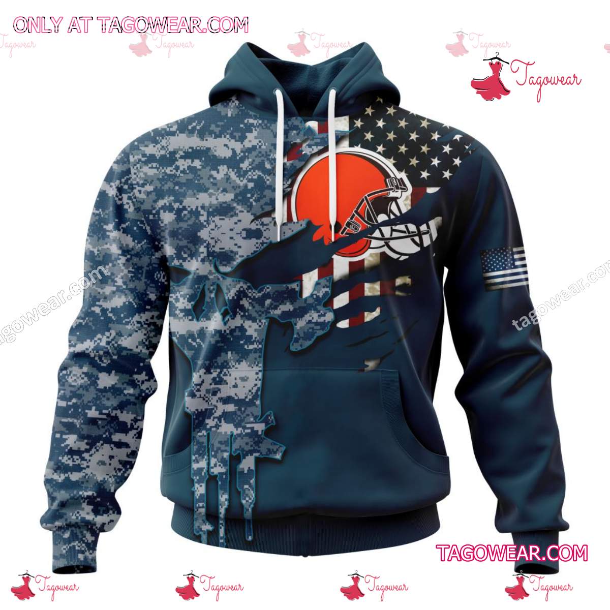 Cleveland Browns NFL America's Navy Camo Skull Personalized Apparels