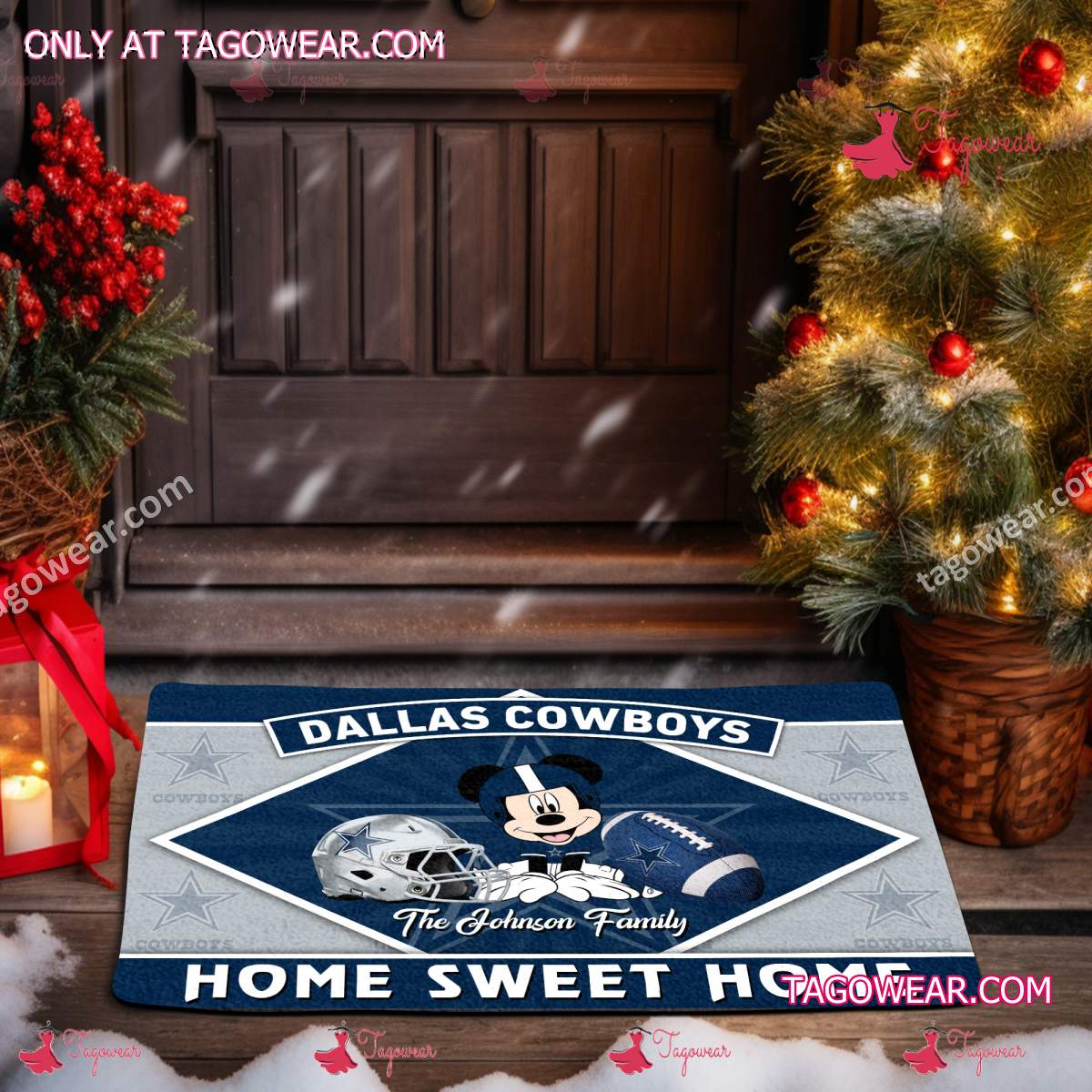 Dallas Cowboys Mickey Home Sweet Home Personalized Doormat a
