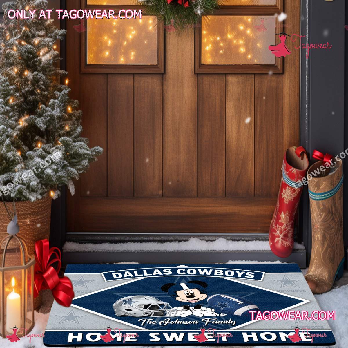 Dallas Cowboys Mickey Home Sweet Home Personalized Doormat x