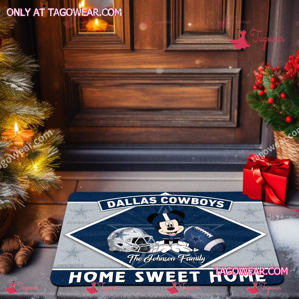 Dallas Cowboys Mickey Home Sweet Home Personalized Doormat