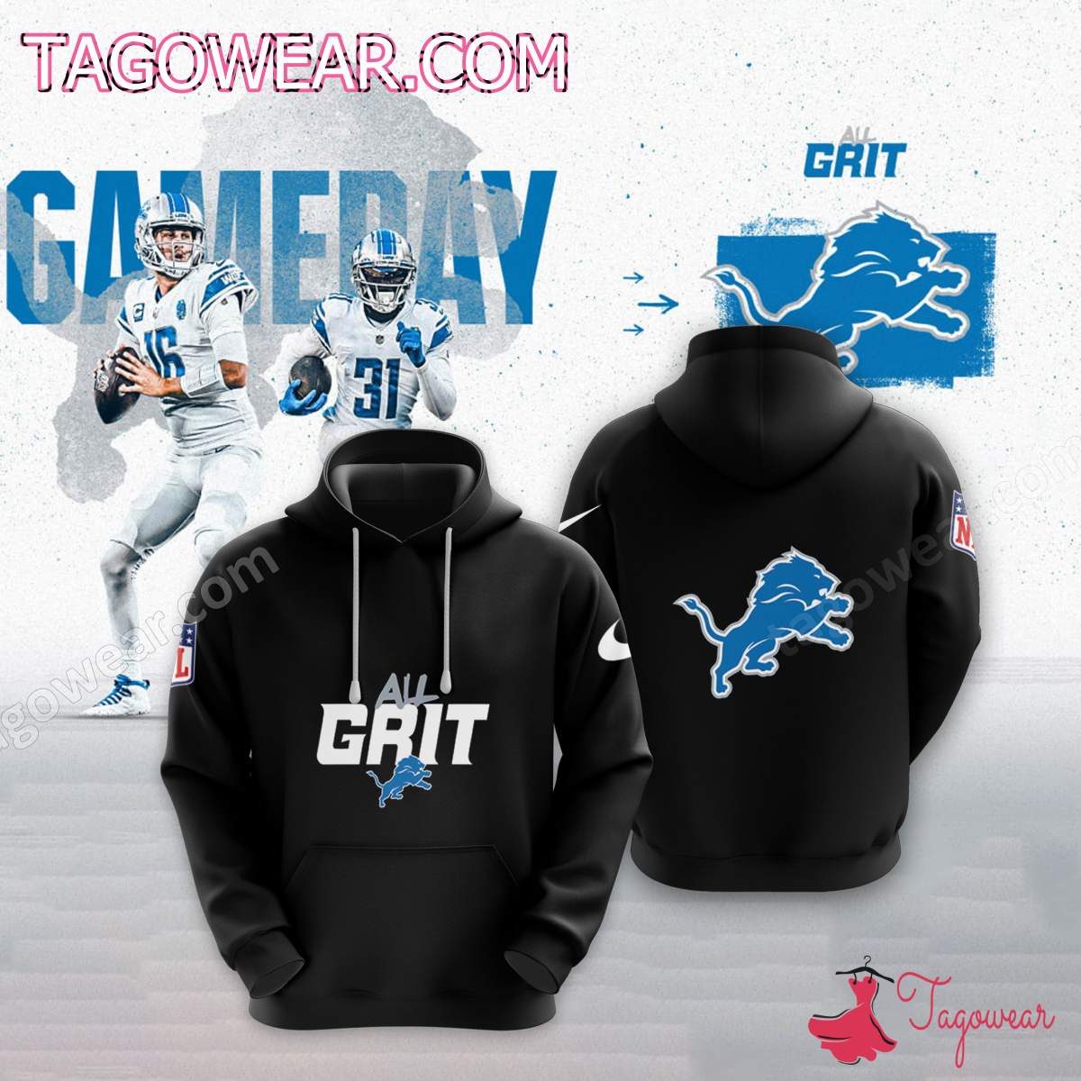 Detroit Lions Football All Grit 2023 Pullover Hoodie - Tagowear