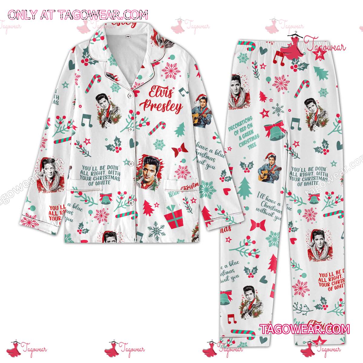 Elvis Presley You'll Be Doin' All Right With Your Christmas Of White Pajamas For Women Set a