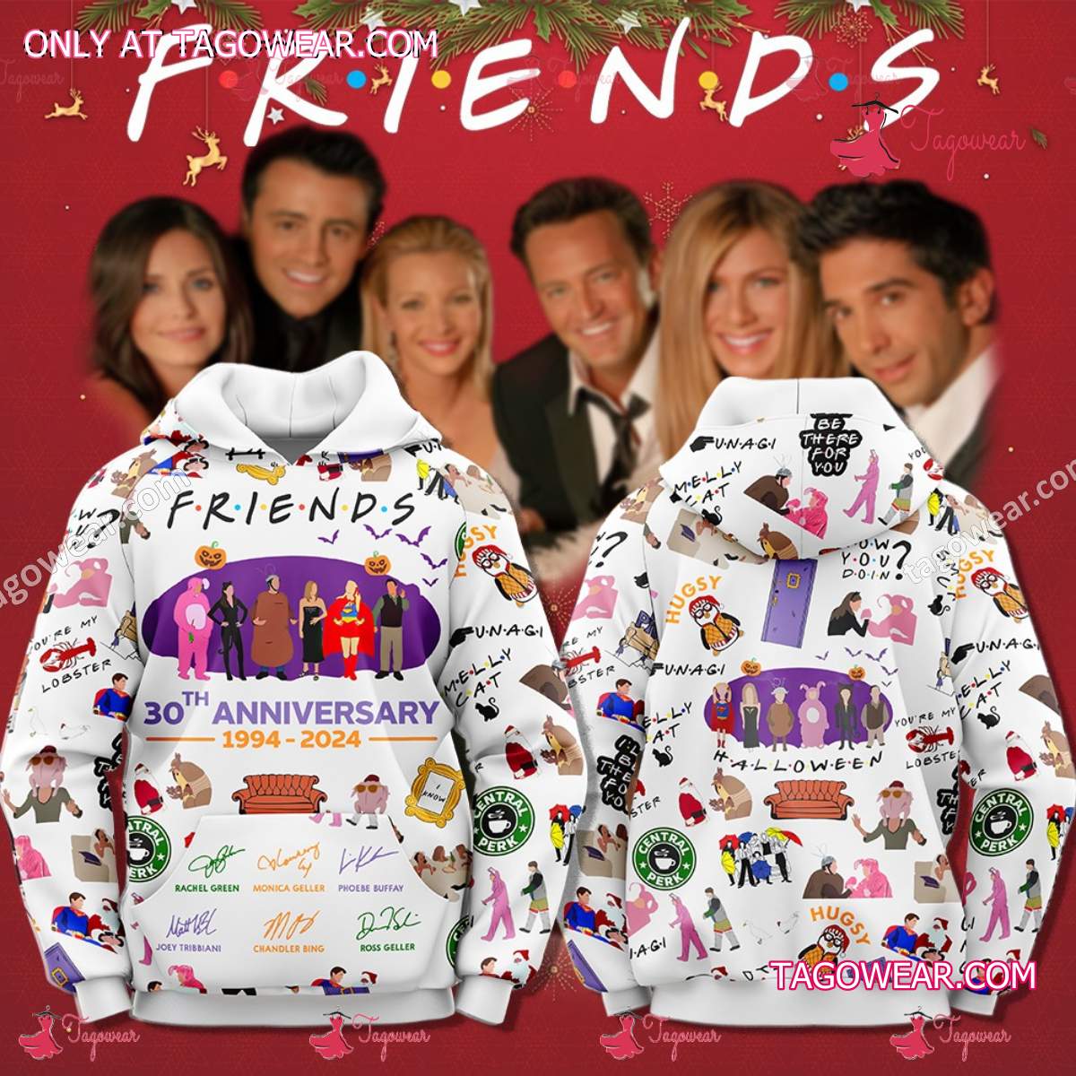 Friends 30th Anniversary 1994-2024 Signatures Stickers Printed Hoodie