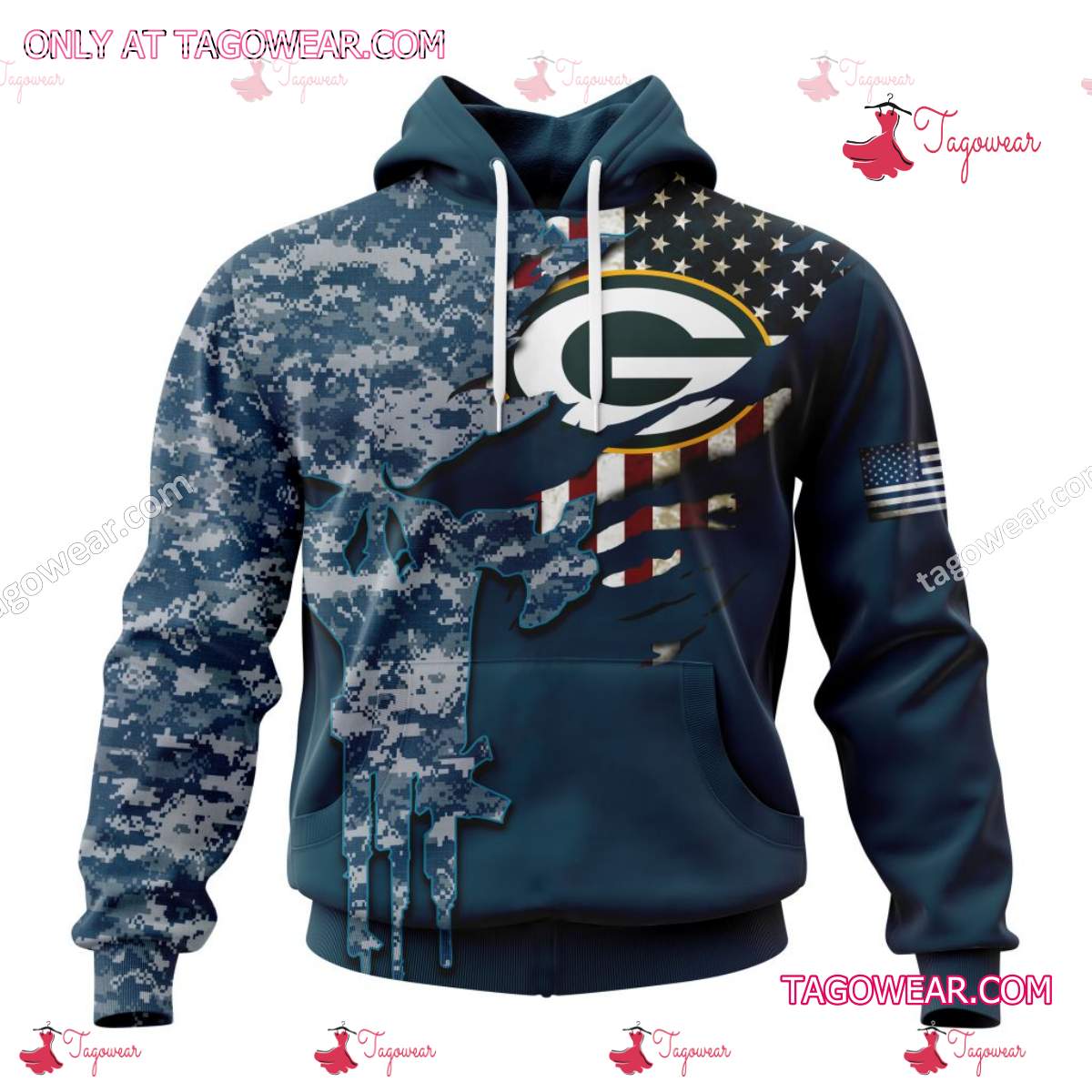 Green Bay Packers NFL America's Navy Camo Skull Personalized Apparels