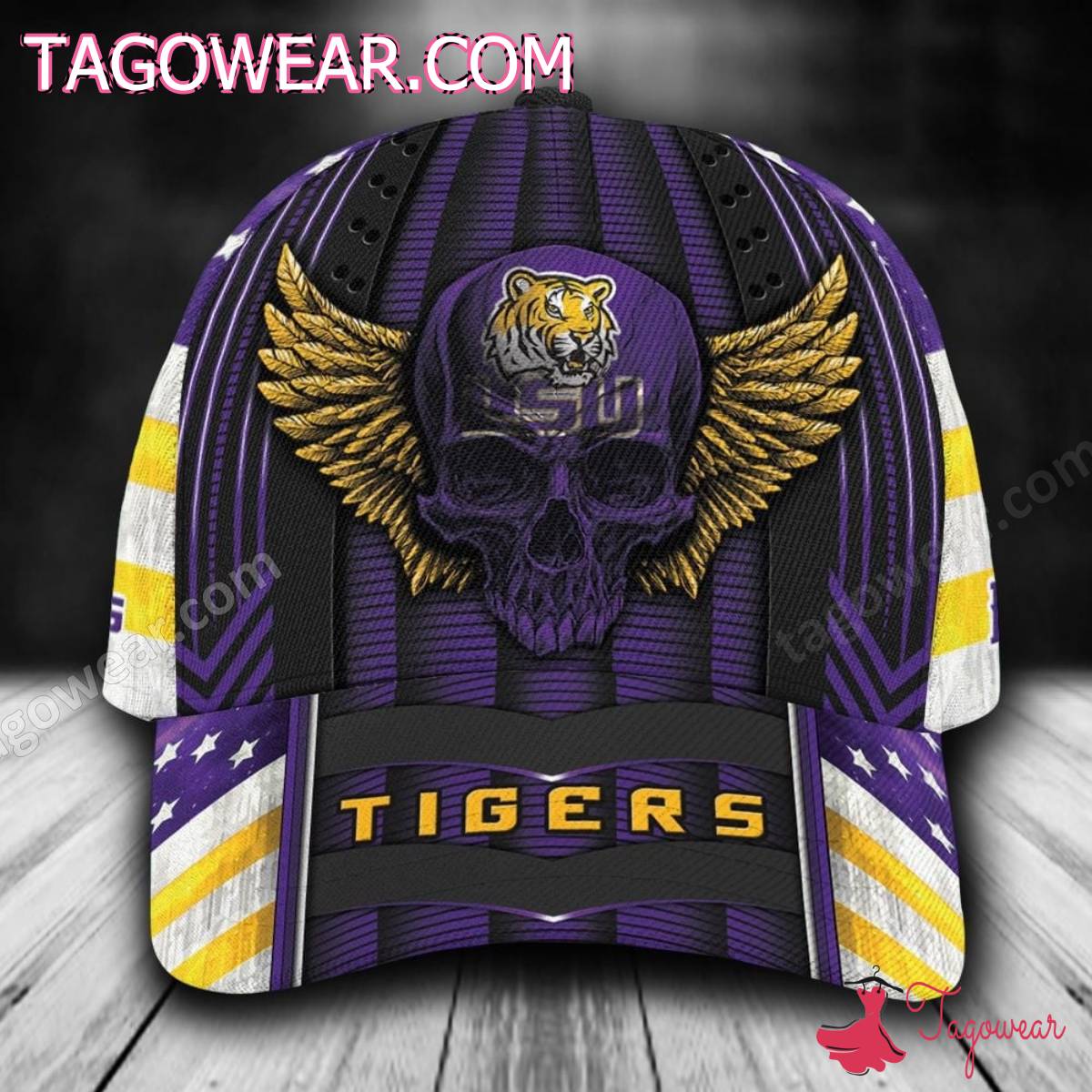 Lsu Tigers Skull Wings American Flag Personalized Cap