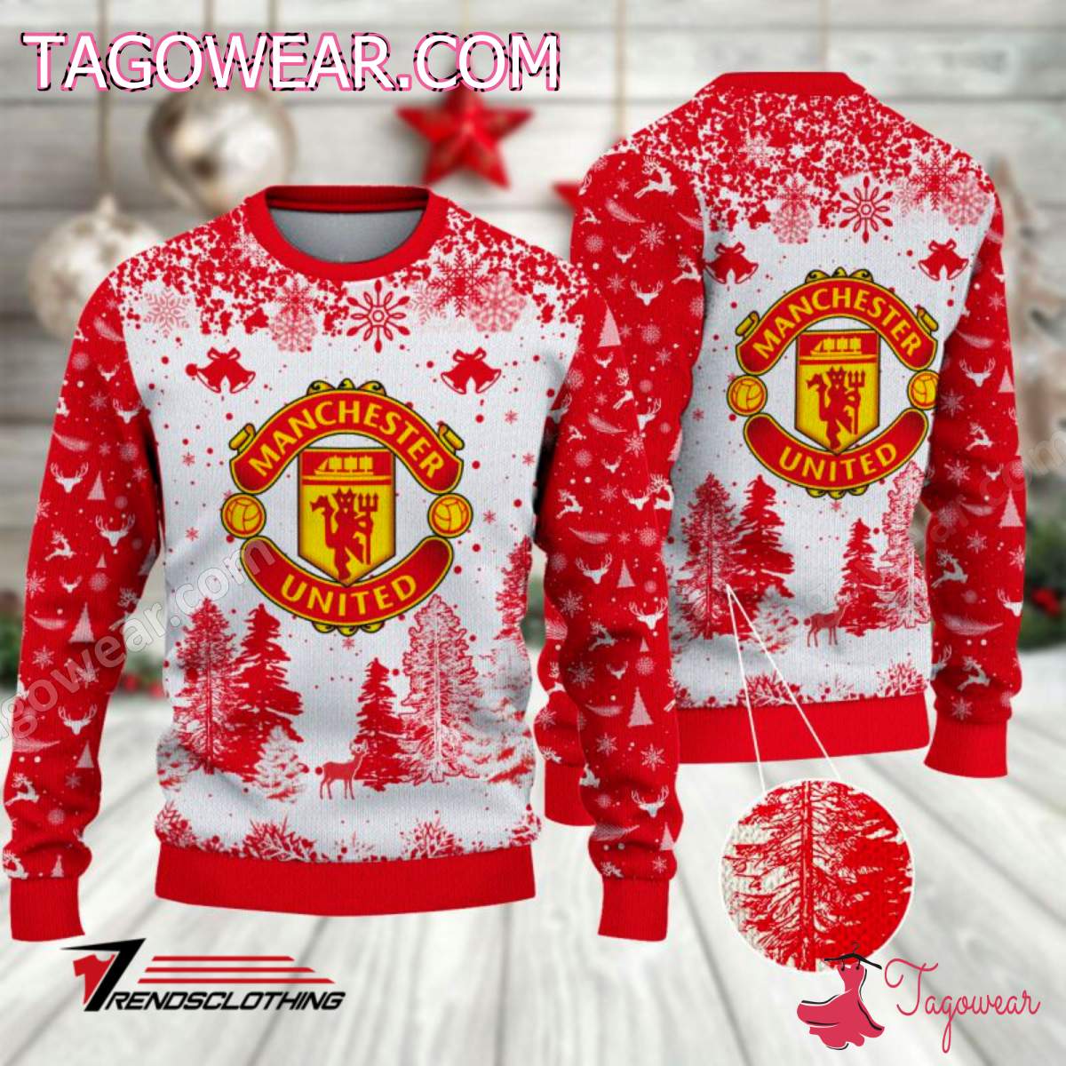 Manchester United Falling Down Christmas Tree Sweater