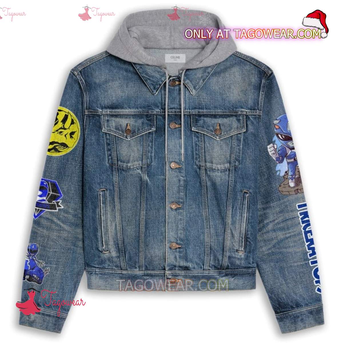 Power Rangers Mighty Morphin Triceratops Jean Jacket Hoodie a