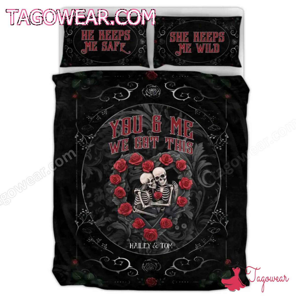 Skull Couple You And Me We Got This Keeps Me Safe Personalized Bedding Set