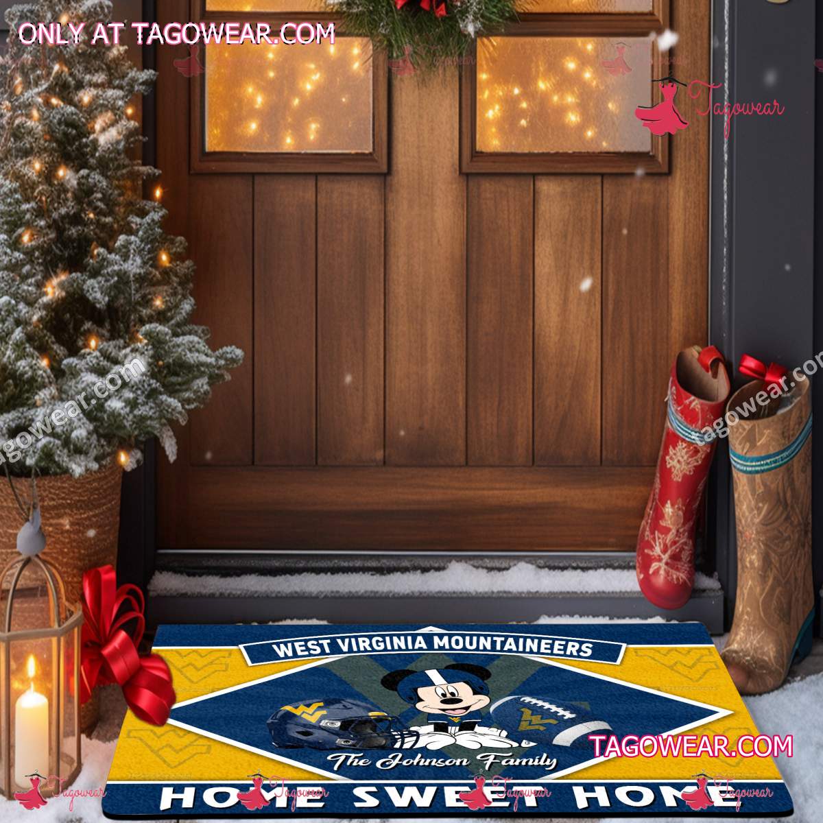 West Virginia Mountaineers Mickey Home Sweet Home Personalized Doormat x